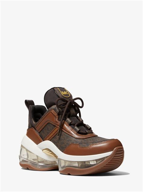 michael michael kors olympia extreme logo and leather trainer|Michael Kors sneakers olympia.